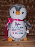 Personalized Penguin Stuffed Animal, Personalized Baby Gift , Birth Announcement Gift, Baby Shower Gift, Cubbie, Custom, Stuffy