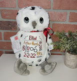 Personalized Owl, Stuffed Animal, Personalized Baby Gift , Birth Announcement Gift, Baby Shower Gift, Cubbie, Custom, Stuffy