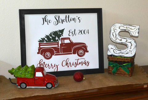 Personalized Christmas Truck Canvas Sign, Christmas Decor, Rustic Truck, Red Truck, Canvas, Art Work