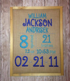 Baby Birth Stats Burlap Art